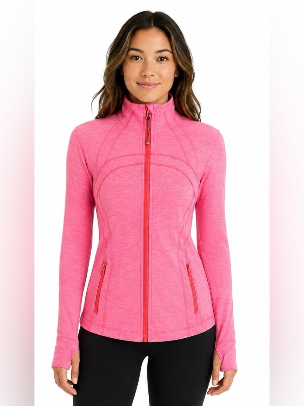 Lululemon Define Jacket Size 8 Heathered Pink Luon Full Zip Thumbholes EUC